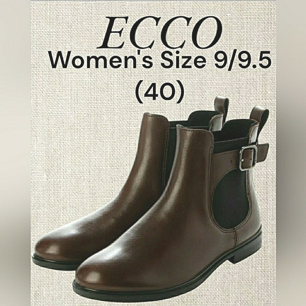 ECCO  9.5 EU 40 Preppy Minimalist Academia Brown Leather Chelsea Ankle Boot New